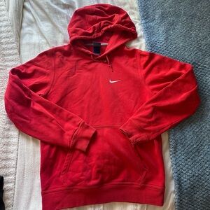 Red Nike hoodie with white swoosh, Size small